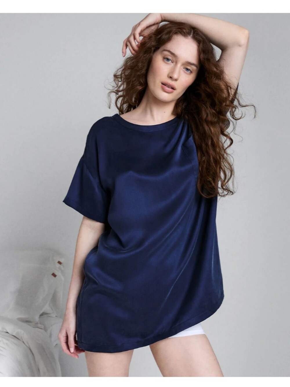 Lunya Washable Silk Oversized Sleep Tee Size Medium Deep Blue